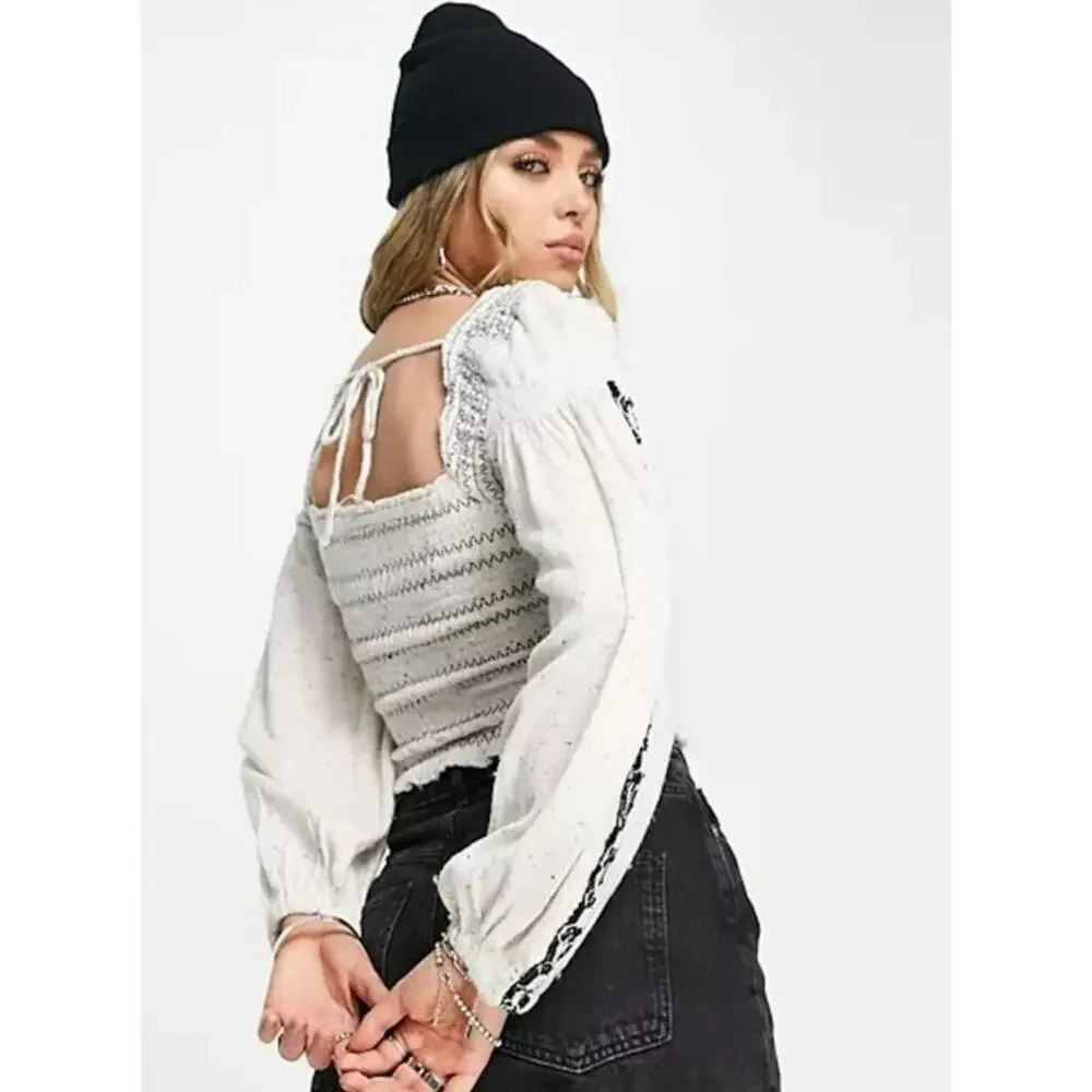 New Free People Smocked Bodice Balloon Sleeve Top - Large